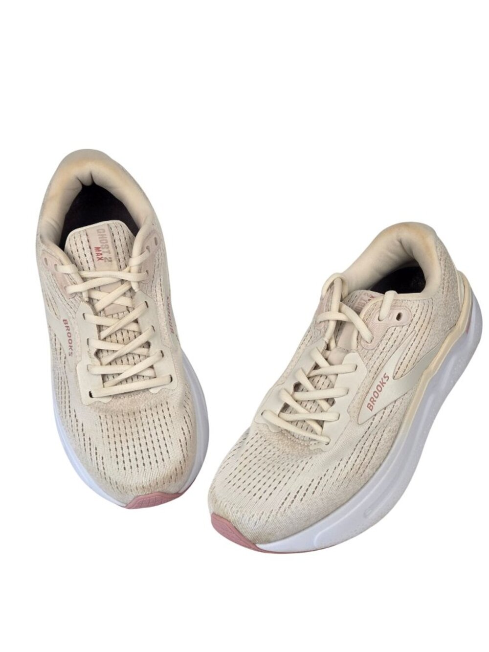 Brooks Ghost Max 2 Running Shoes Cream Pink Mesh Size 8.5 Wide